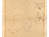 a drawing of a monkey sitting on top of a piece of paper