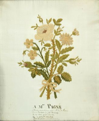 FIN XIXe à l'aiguille sur soie représentant un bouquet de fl…