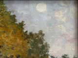 a painting of a man riding a horse in a field