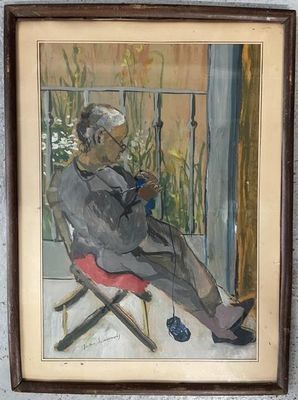 tableau représentant un homme assis sur une chaise devant une fenêtre
