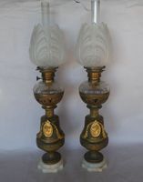 Importante paire de lampe à pétrole, monture en bronze à déc… (photo 4)