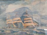 a picture of a painting of a ship in the water