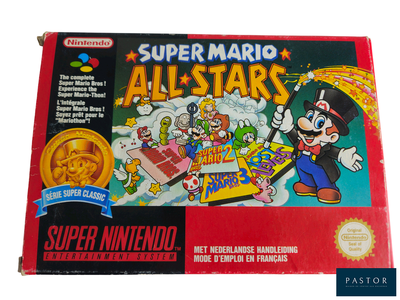 une image représentant une boîte du jeu « Super Mario All Stars »