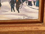 a painting of a group of people walking down the street