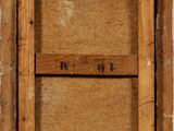 painting of a window with a wooden frame with the word ' no u ' written on it