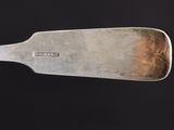 silver spoon with a wooden handle on a black background