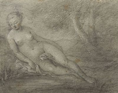 an image of a drawing of a naked man sitting on a rock