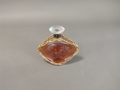 an image of a bottle of perfume with a face on it