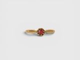a gold ring with a red stone in the center