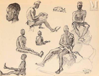 croquis représentant un homme assis sur un rocher, les jambes croisées