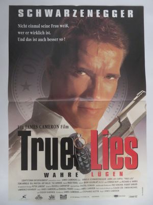 une affiche du film « True Lies » sur laquelle on voit un homme tenant un pistolet