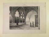 a drawing of two people standing in a building