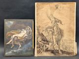 deux tableaux représentant un homme à cheval et un tableau représentant une femme à cheval