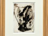 an image of a black and white painting with a wooden frame
