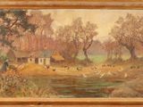 an image of a painting of a farm scene with chickens and ducks