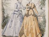 an old book with a picture of two women in formal dress