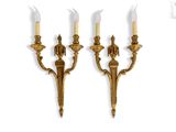 paire d'appliques murales antiques en laiton avec bougeoirs