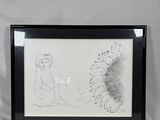 dessin représentant une femme et un tournesol dans un cadre noir sur fond blanc