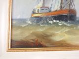 a picture of a painting of a boat in the water