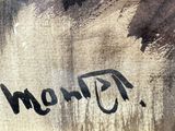 a painting of a cow with a tag on it ' s chest