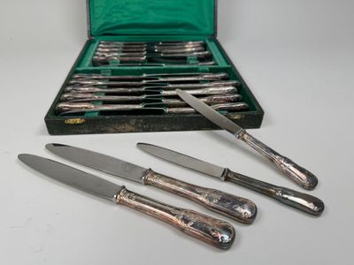 quatre couteaux dans un étui et un couteau sur la table