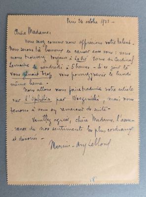 une vieille lettre manuscrite sur une feuille de papier comportant des inscriptions