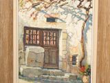 an image of a painting of a house with a tree in front of it