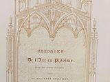 an old book with a drawing of a church with a cross on it