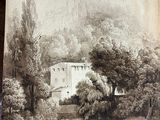 une image d'une peinture d'une maison dans les bois