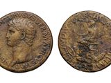 two ancient roman coins, one of which is a bust and the other of which is a bust
