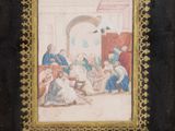 une peinture représentant un groupe de personnes assises autour d'une table
