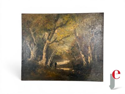 an image of a painting of a man walking through a forest