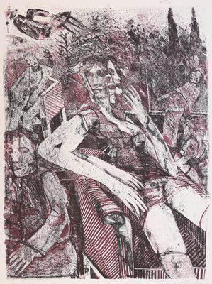 une image représentant un dessin en noir et blanc d'un homme assis sur une chaise