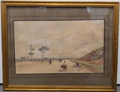 une image représentant un tableau où l'on voit des personnes marcher sur une plage