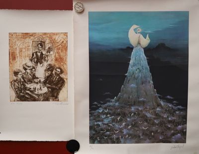 two paintings hanging on the wall next to each other
