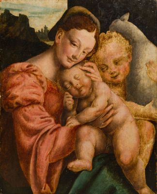 an image of a painting of a woman holding a baby