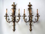 pair of antique brass and crystal wall sconces