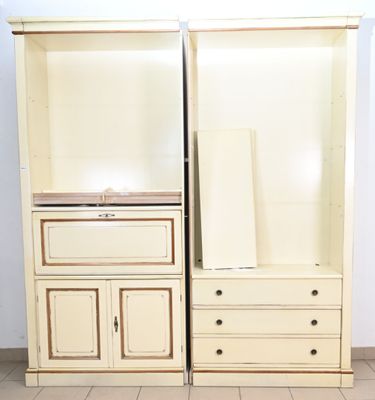 GRANGE Bibliothèque en bois laqué crème, en deux parties