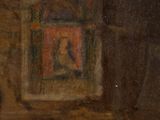 a painting of a woman sitting on a bench