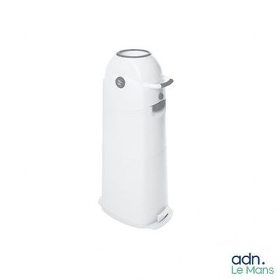a close up of a white trash can on a white background