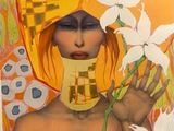 a painting of a woman with flowers on her head
