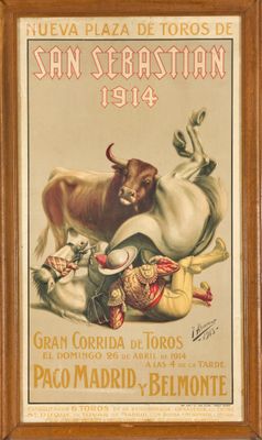 painting of a bull and other animals in a wood frame on a wall