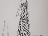 un dessin représentant une femme vêtue d'une robe à imprimé zébré