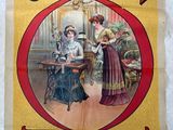 an old poster of a woman sewing on a sewing machine