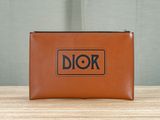 dior brown leather zipped wallet with black dior logo