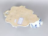 a blue and white plate with a map on it