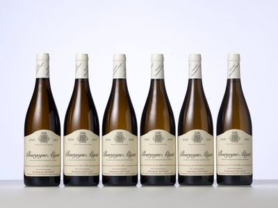 six bouteilles de vin sont alignées sur une table