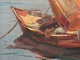 a painting of a boat with a sail on the water