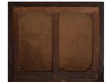 an old wooden frame with a brown canvas on it