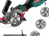 a close up of a circular saw on a white background with other circular saws